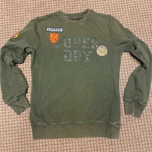 Superdry Men's Olive Crewneck Sweatshirt with Patches Sz L